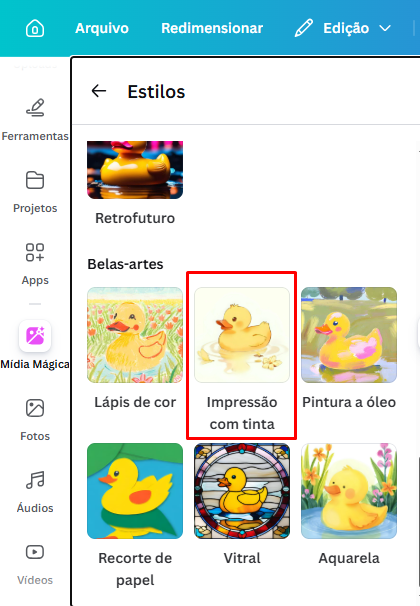 Escolha o Estilo da Imagem no Canva