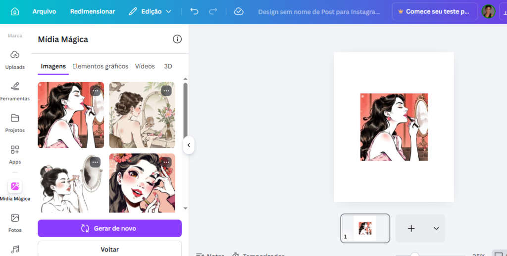 posicionando a imagem no formato que escolher no canva