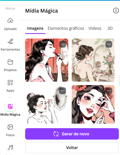 Mídia Mágica gerando 4 imagens com ia no canva