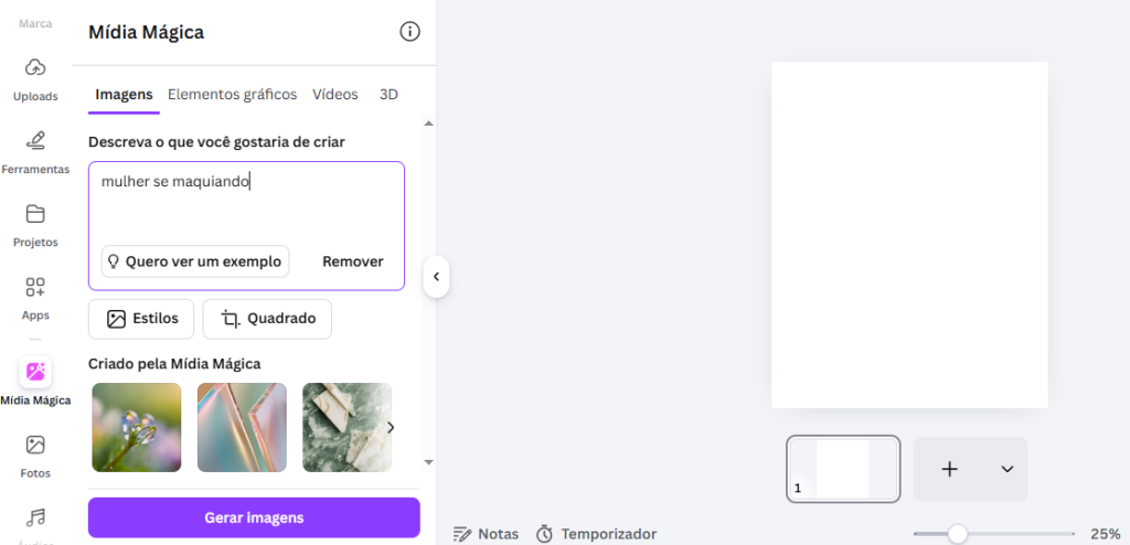Localize a Opção Mídia Mágica no Canva