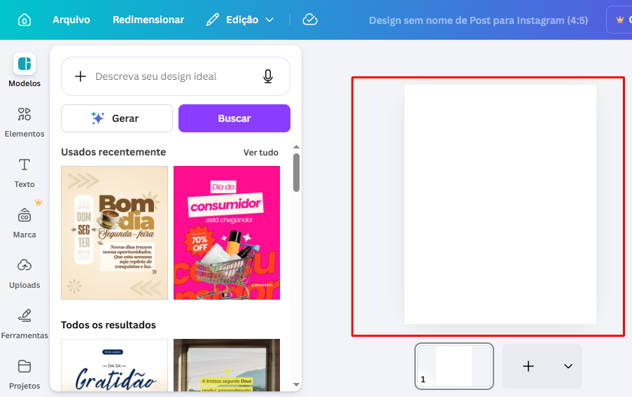 Escolha o Formato do seu Design para gerar sua imagem no canva